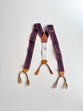 BROOKS BROTHERS 1818 Made in USA Striped Elastic Leather Suspenders